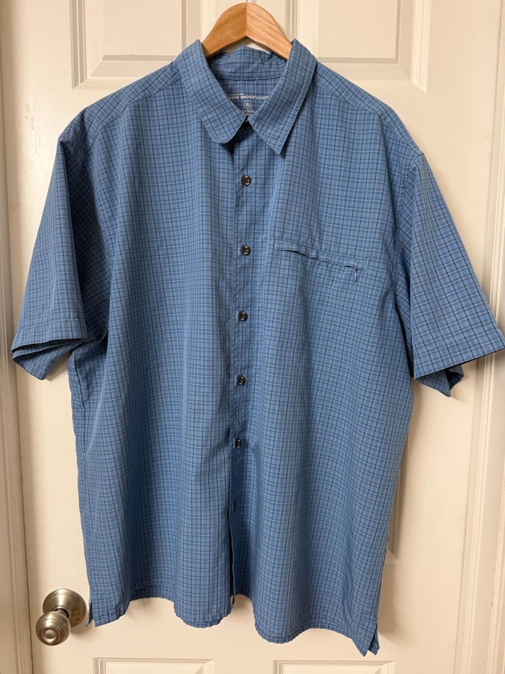 Eddie Bauer Blue Windowpane Short-Sleeve Button-Down Shirt